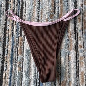 Brown and Pink Ribbed Bikini Bottom